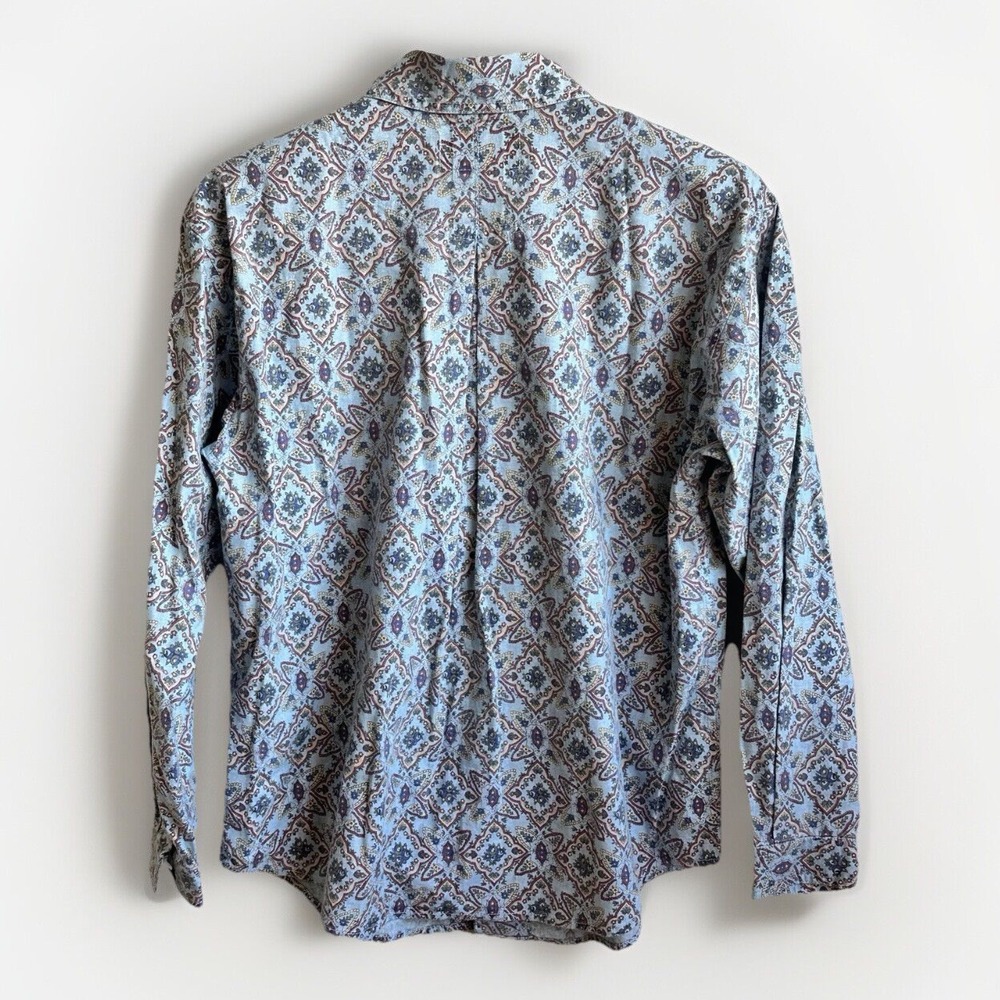 Vtg Liz Claiborne Liz Wear Women Petite Sm Button Up Blue Long Sleeve Blouse - Picture 6 of 6